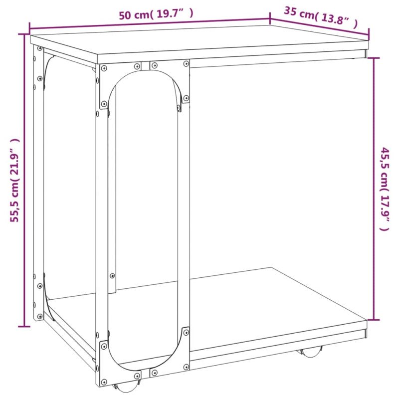 vidaXL Bočný stolík s kolieskami hnedý dub 50x35x55,5 cm sprac. drevo