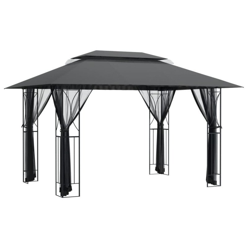 vidaXL Altánok s bočnými stenami antracitový 400x300x270 cm oceľ
