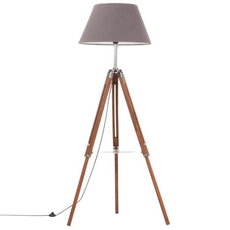 vidaXL Lampa na statíve medovo-hnedá a sivá 141 cm teakový masív