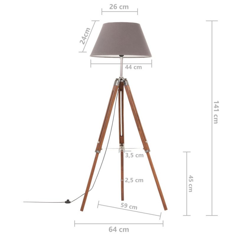 vidaXL Lampa na statíve medovo-hnedá a sivá 141 cm teakový masív
