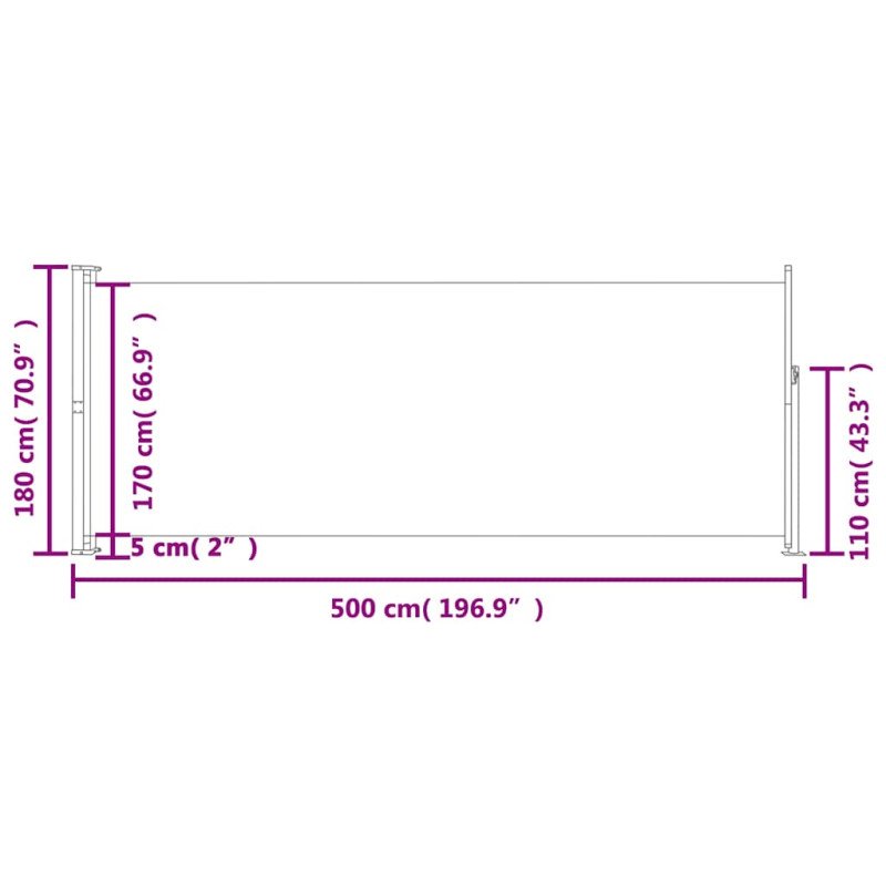 vidaXL Zaťahovacia bočná markíza na terasu 180x500 cm modrá