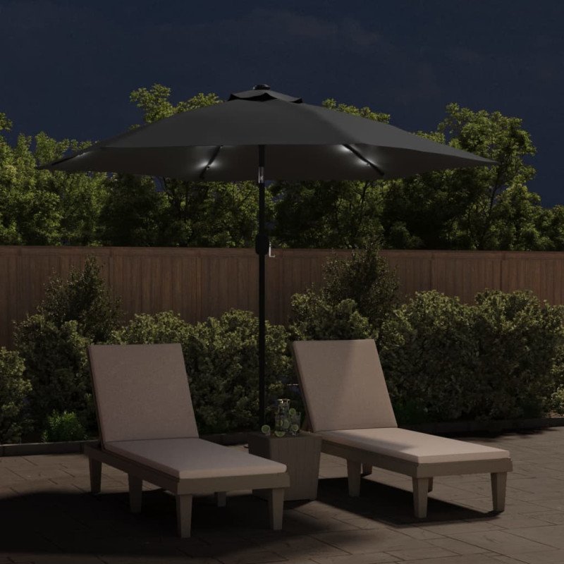 vidaXL Slnečník s oceľovou tyčou a LED svetlami 300 cm antracitový