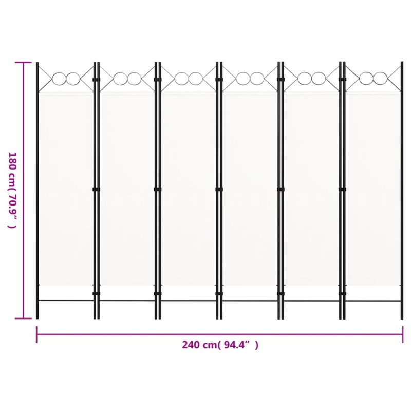 vidaXL Paraván so 6 panelmi, krémovo biely 240x180 cm 