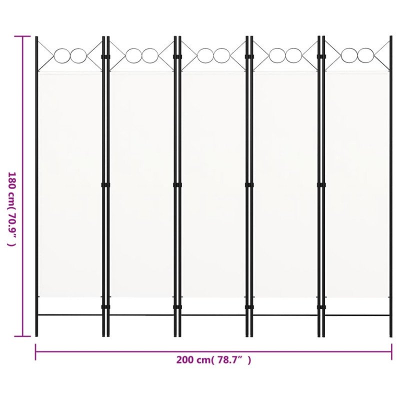 vidaXL Paraván s 5 panelmi, krémovo biely 200x180 cm 