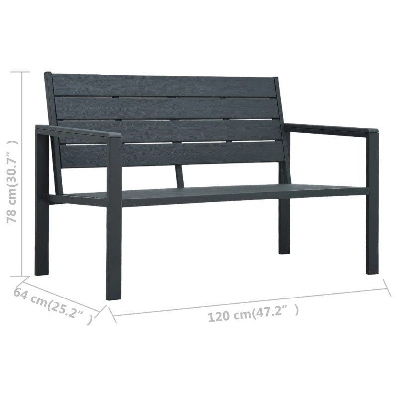 vidaXL Záhradná lavička 120 cm, HDPE, sivá, drevený vzhľad