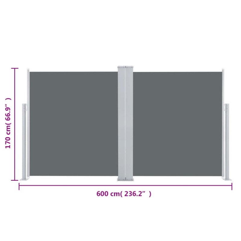 vidaXL Zaťahovacia dvojitá bočná markíza na terasu 170x600cm, antracit