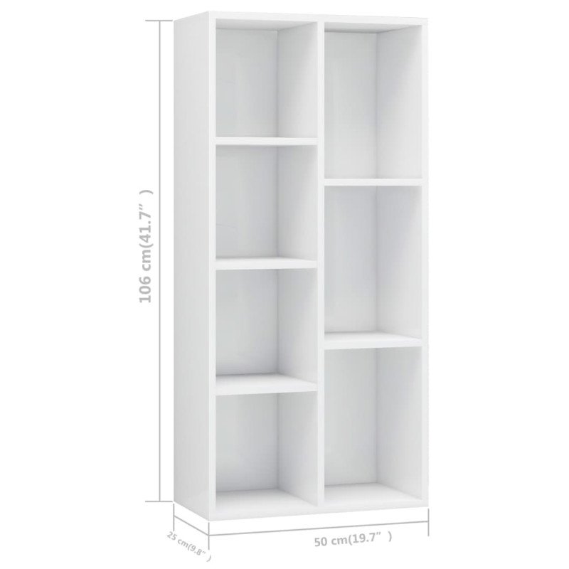 vidaXL Knižnica, lesklá biela 50x25x106 cm, kompozitné drevo
