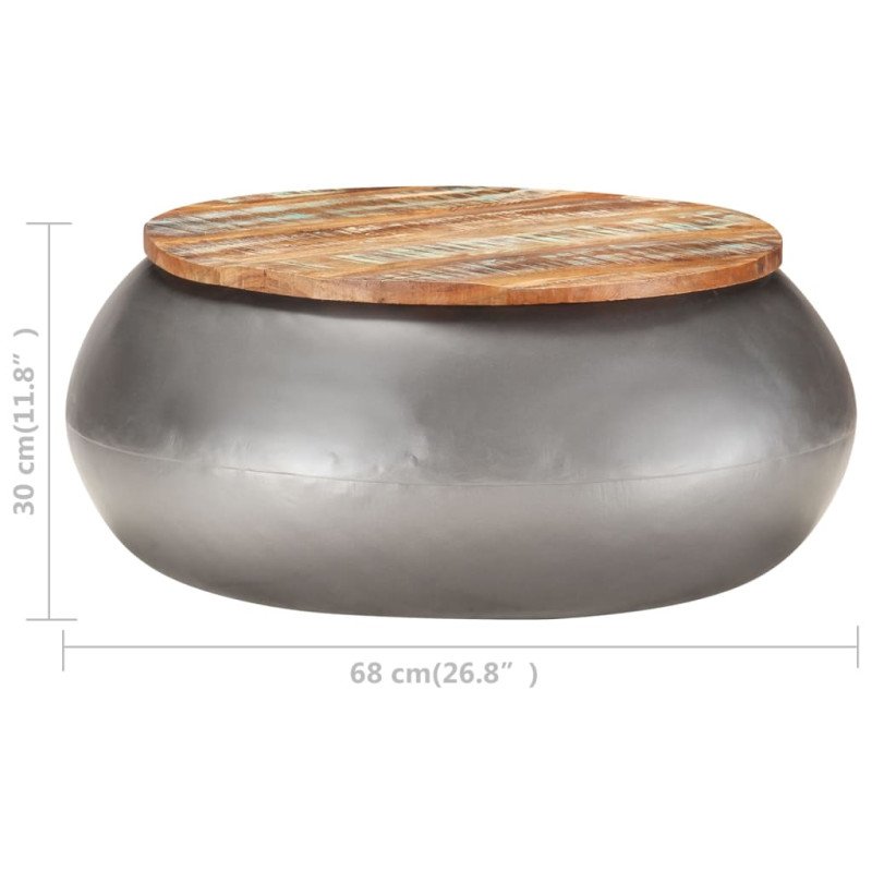 vidaXL Konferenčný stolík sivý 68x68x30 cm masívne recyklované drevo