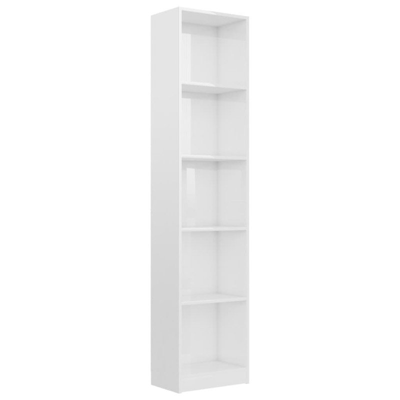 vidaXL Knižnica, 5 políc, lesklá biela 40x24x175 cm, kompozitné drevo