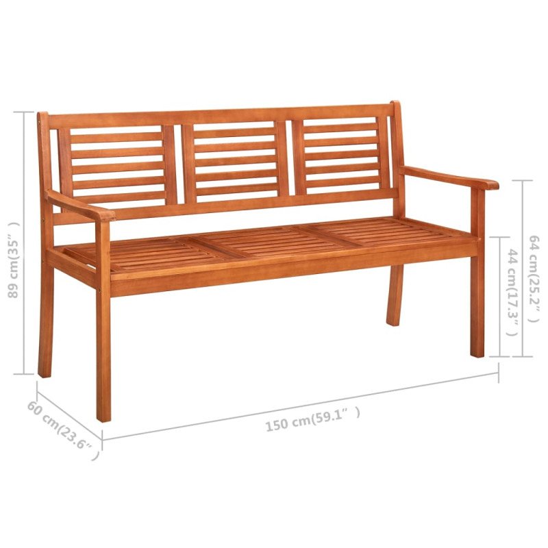 vidaXL 3-miestna záhradná lavica s vankúšom 150 cm eukalyptový masív