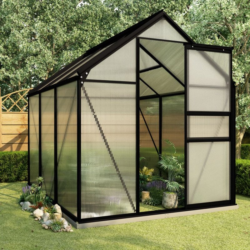 vidaXL Skleník s podkladovým rámom, antracitový, hliník 3,61 m²