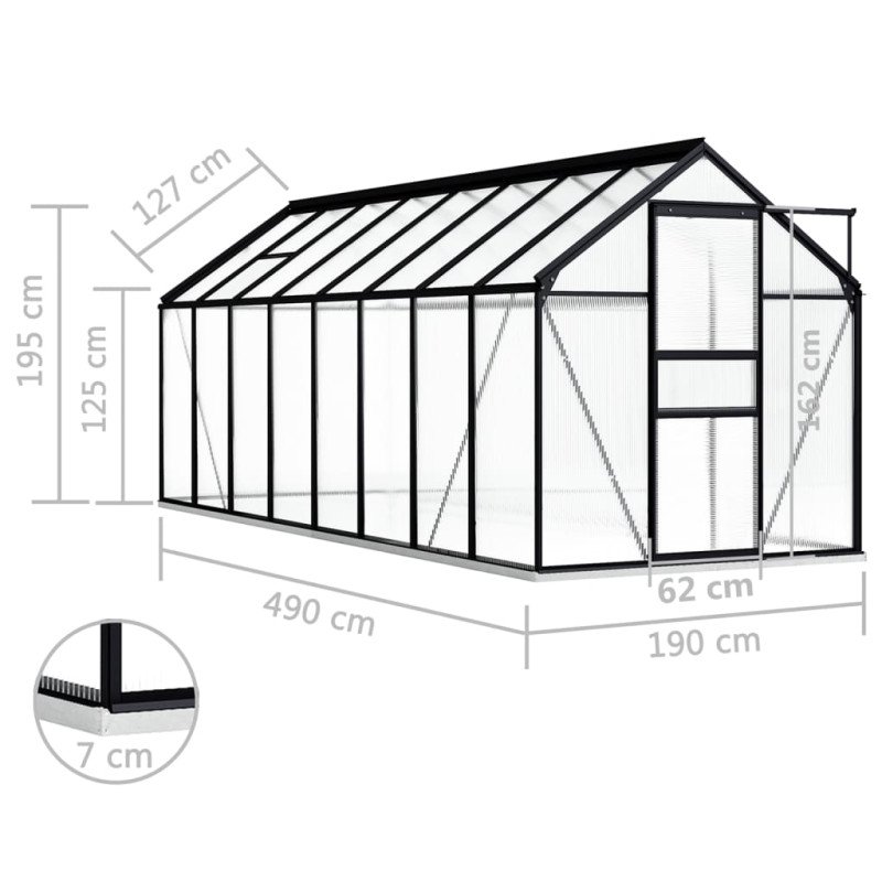 vidaXL Skleník s podkladovým rámom, antracitový, hliník 9,31 m²
