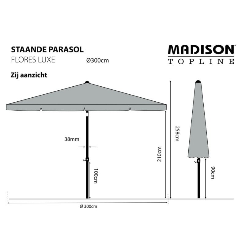 Madison Slnečník Flores Luxe 300 cm, okrúhly, sivý