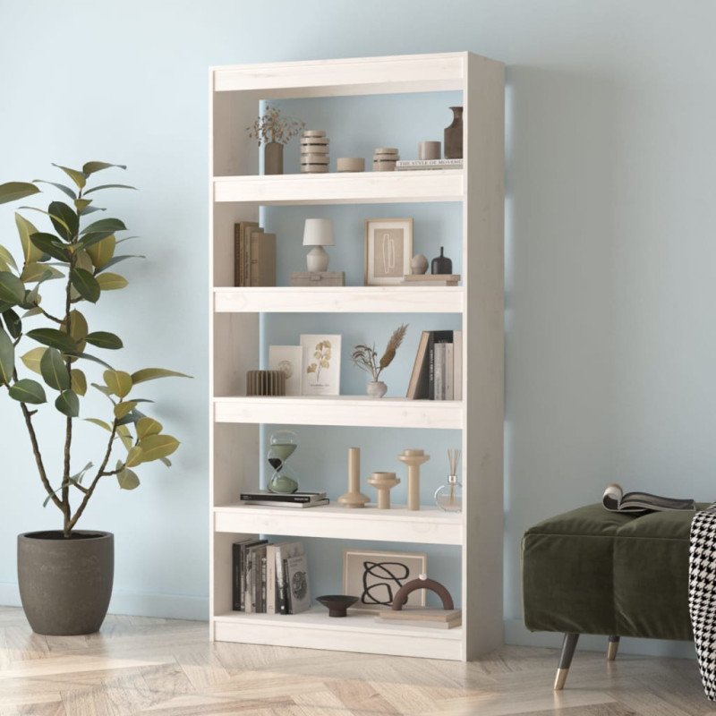 vidaXL Knižnica/deliaca stena biela 80x30x167,4 cm masívna borovica