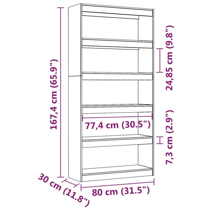 vidaXL Knižnica/deliaca stena biela 80x30x167,4 cm masívna borovica