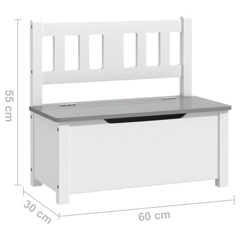vidaXL Detská úložná lavica biela a šedá 60x30x55 cm MDF