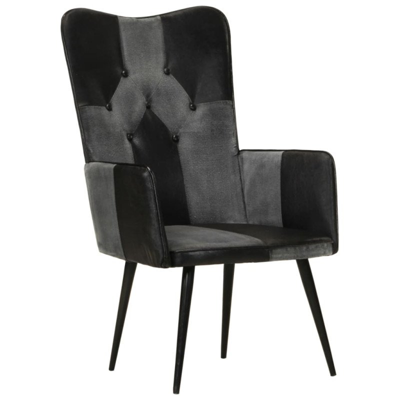 vidaXL Kreslo wingback čierne a sivé pravá koža