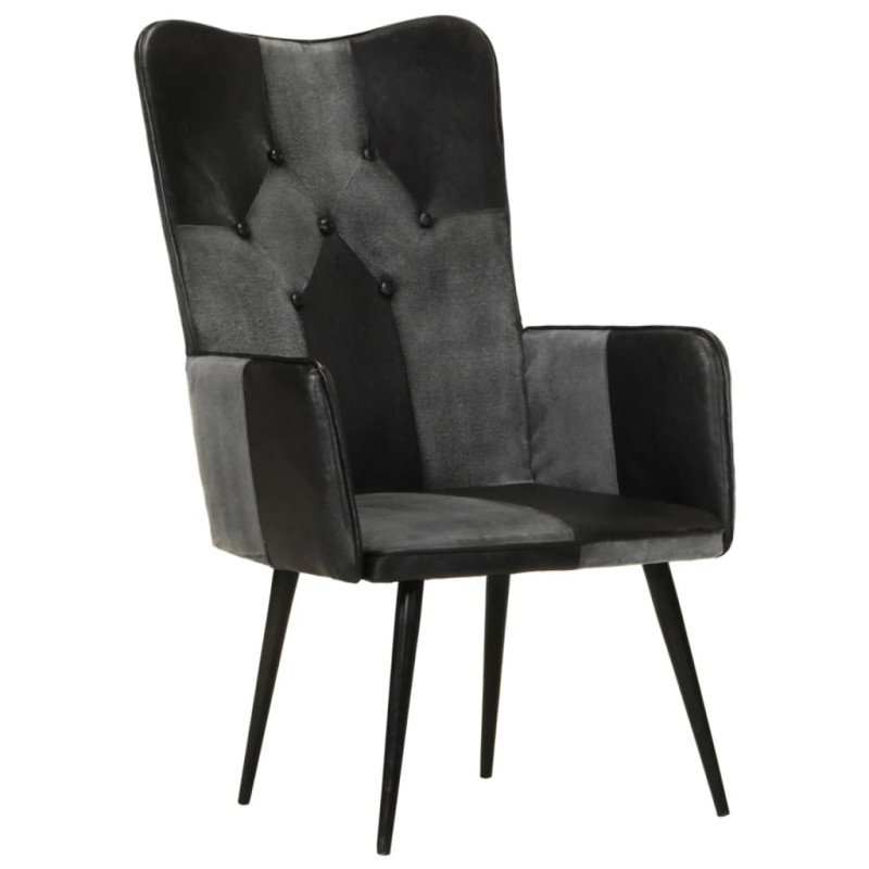 vidaXL Kreslo wingback čierne a sivé pravá koža
