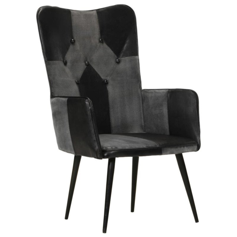vidaXL Kreslo wingback čierne a sivé pravá koža