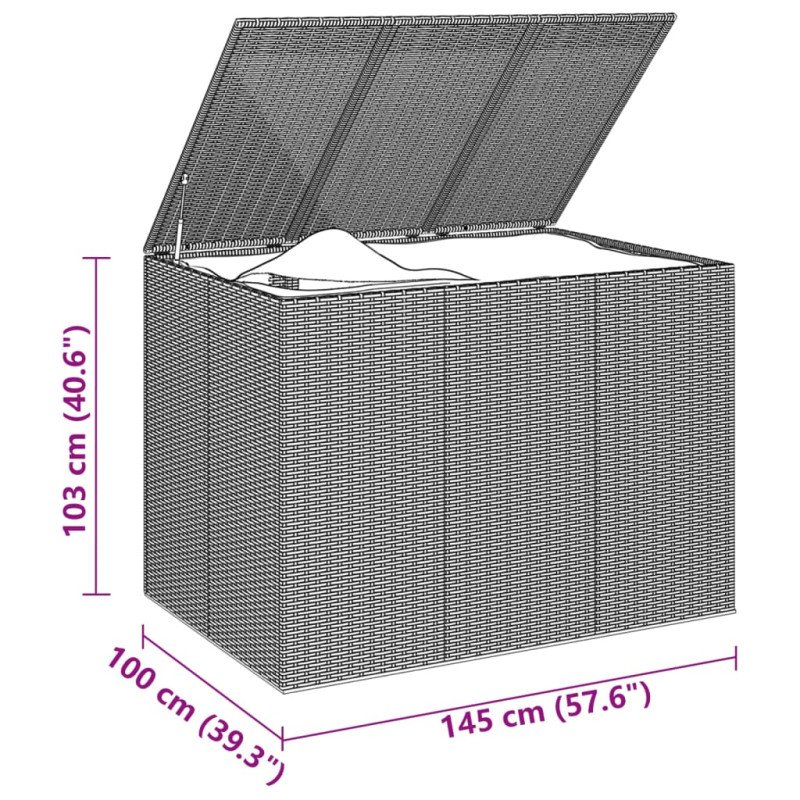 vidaXL Záhradný box na vankúše z polyratanu 145x100x103 cm sivý