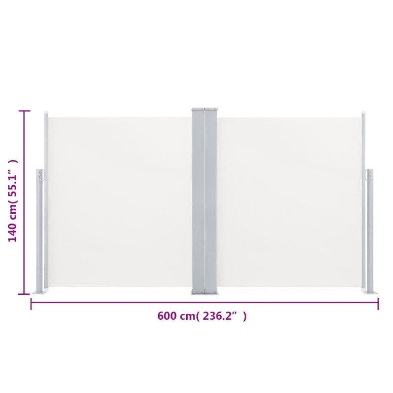 vidaXL Zaťahovacia bočná markíza krémová 140x600 cm