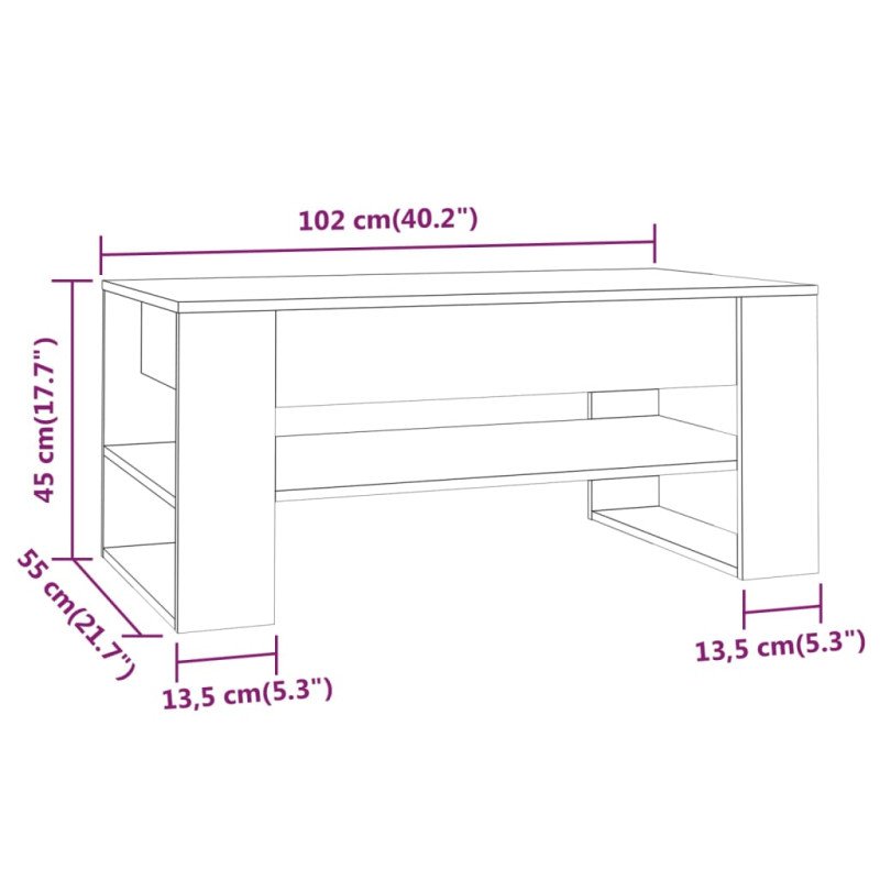 vidaXL Konferenčný stolík biely 102x55x45 cm spracované drevo