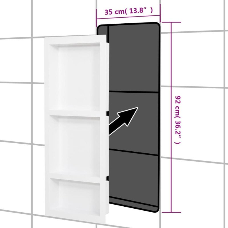 vidaXL Sprchový výklenok s 3 priehradkami matný biely 41x99x9 cm