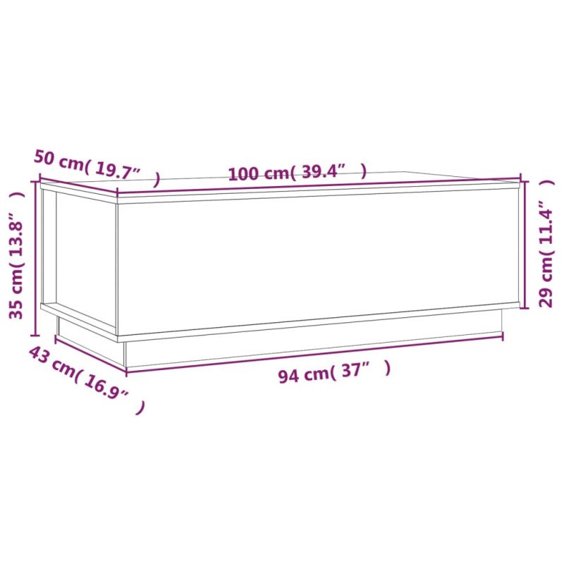 vidaXL Konferenčný stolík čierny 100x50x35 cm borovicový masív