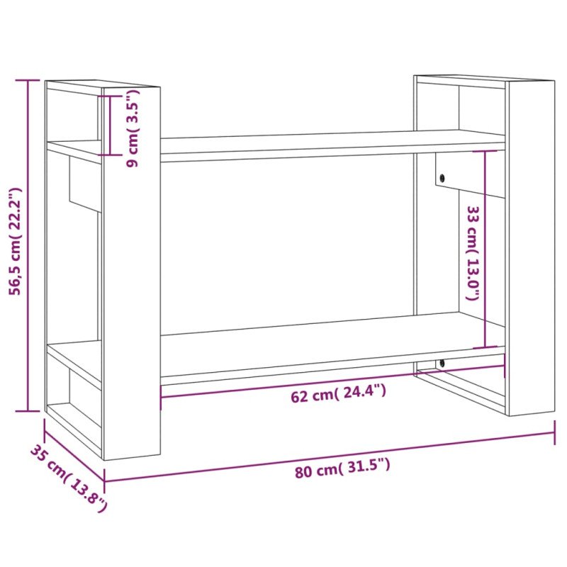 vidaXL Knižnica/deliaca stena čierna 80x35x56,5 cm masívna borovica