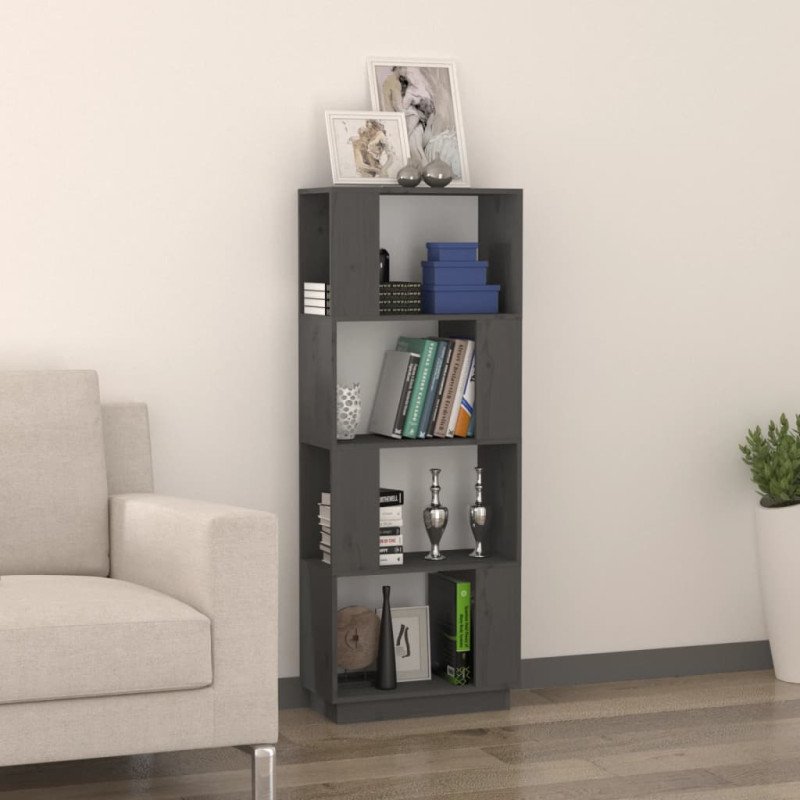 vidaXL Knižnica/deliaca stena sivá 51x25x132 cm masívna borovica
