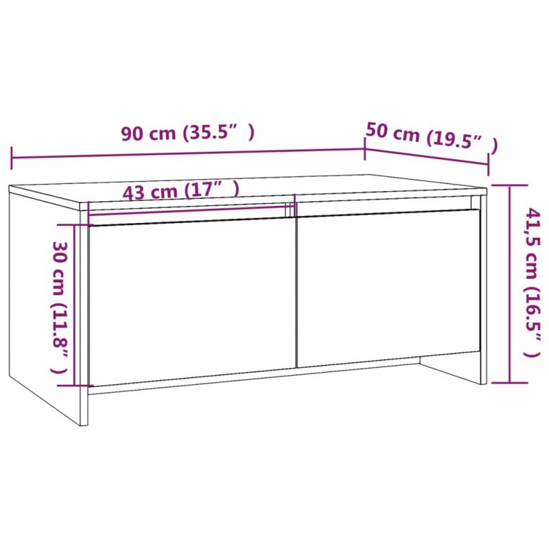 vidaXL Konferenčný stolík sivý 90x50x41,5 cm drevotrieska