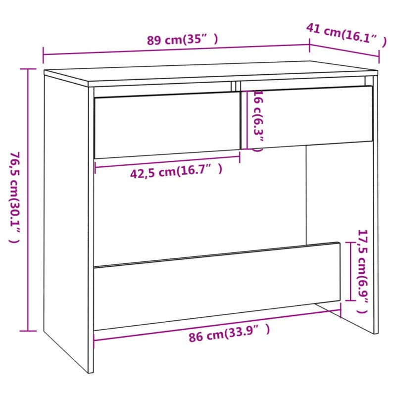 vidaXL Konzolový stolík tmavý dub 89x41x76,5 cm drevotrieska 