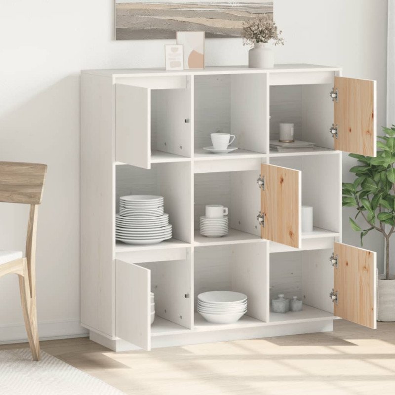 vidaXL Vysoká skrinka biela 110,5x35x117 cm masívna borovica
