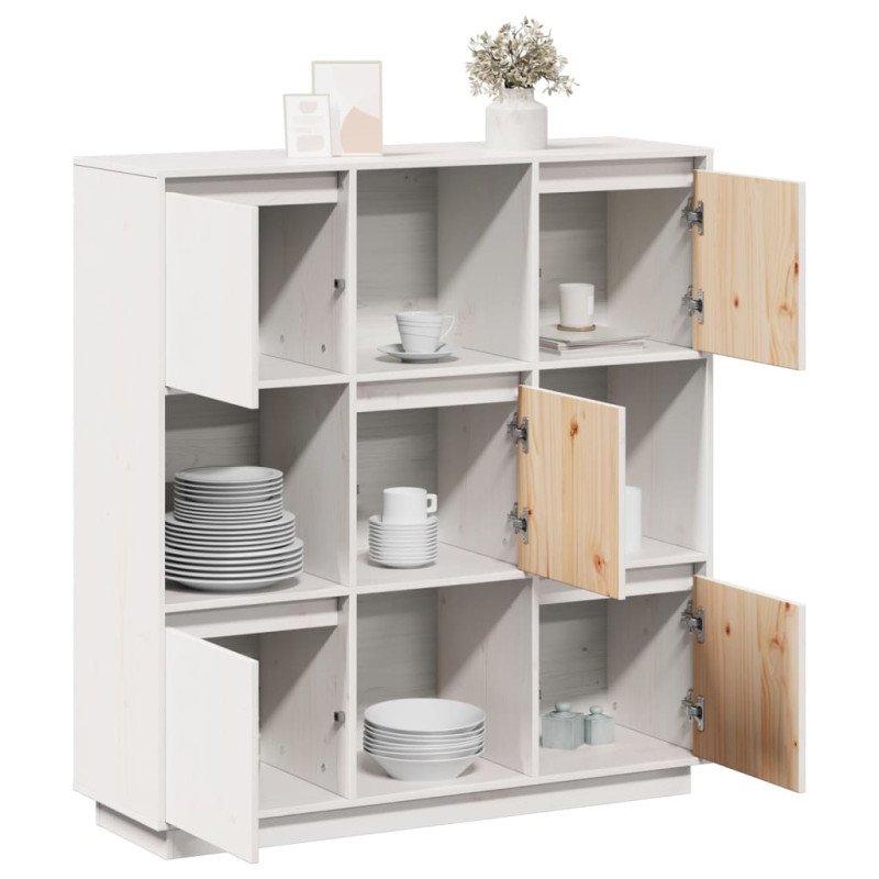 vidaXL Vysoká skrinka biela 110,5x35x117 cm masívna borovica