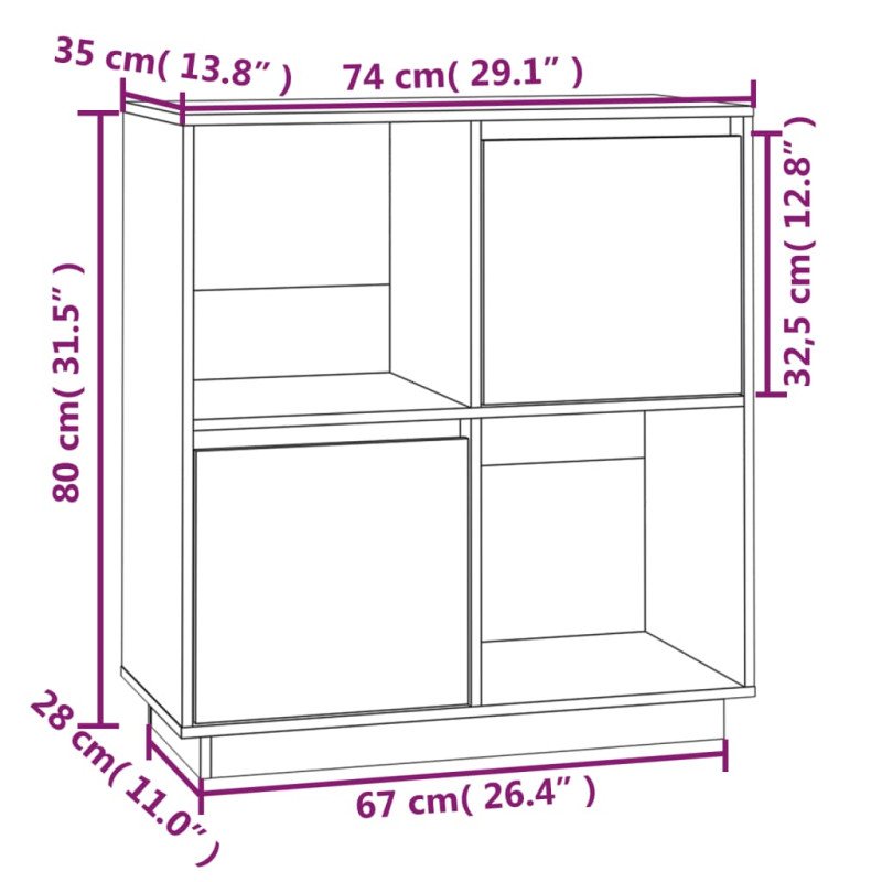 vidaXL Komoda sivá 74x35x80 cm borovicový masív