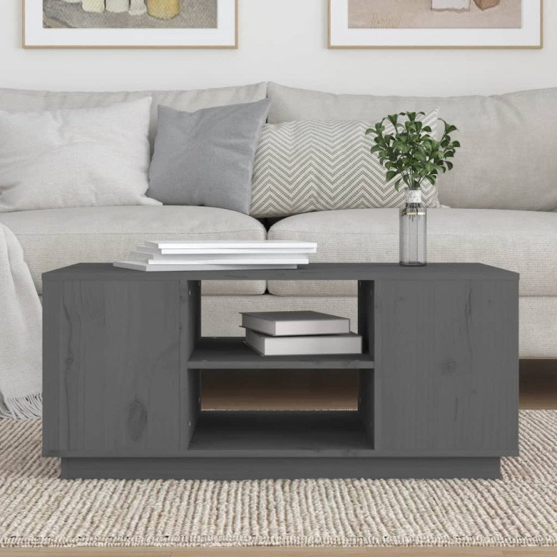vidaXL Konferenčný stolík sivý 90x49x40,5 cm borovicový masív