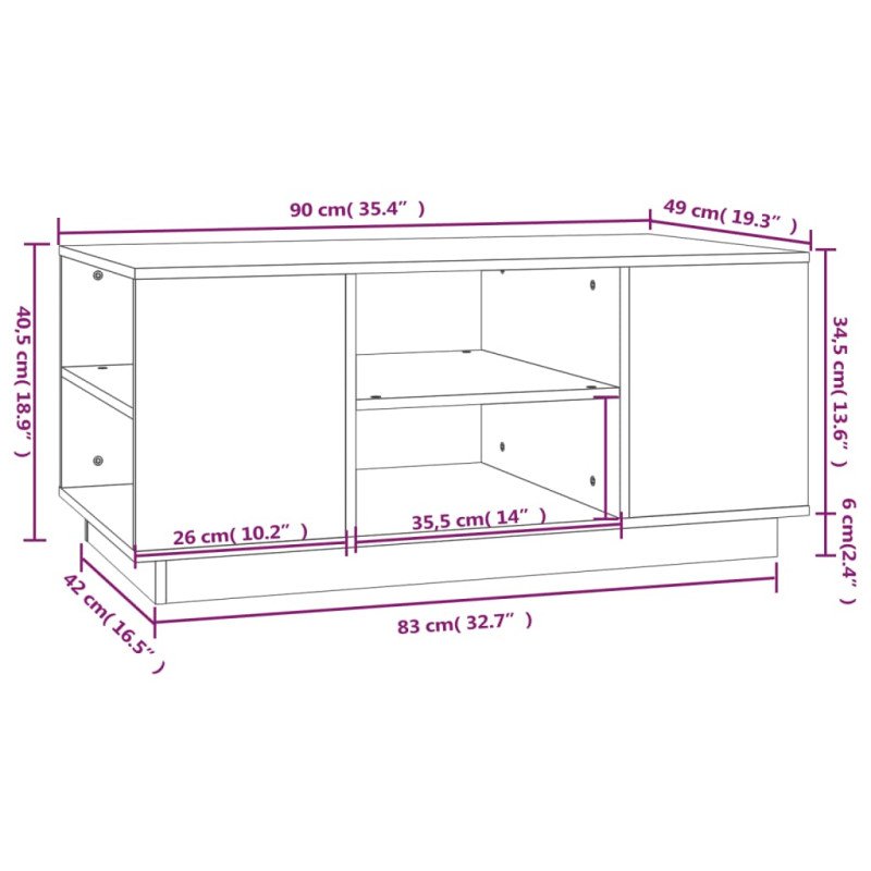 vidaXL Konferenčný stolík sivý 90x49x40,5 cm borovicový masív