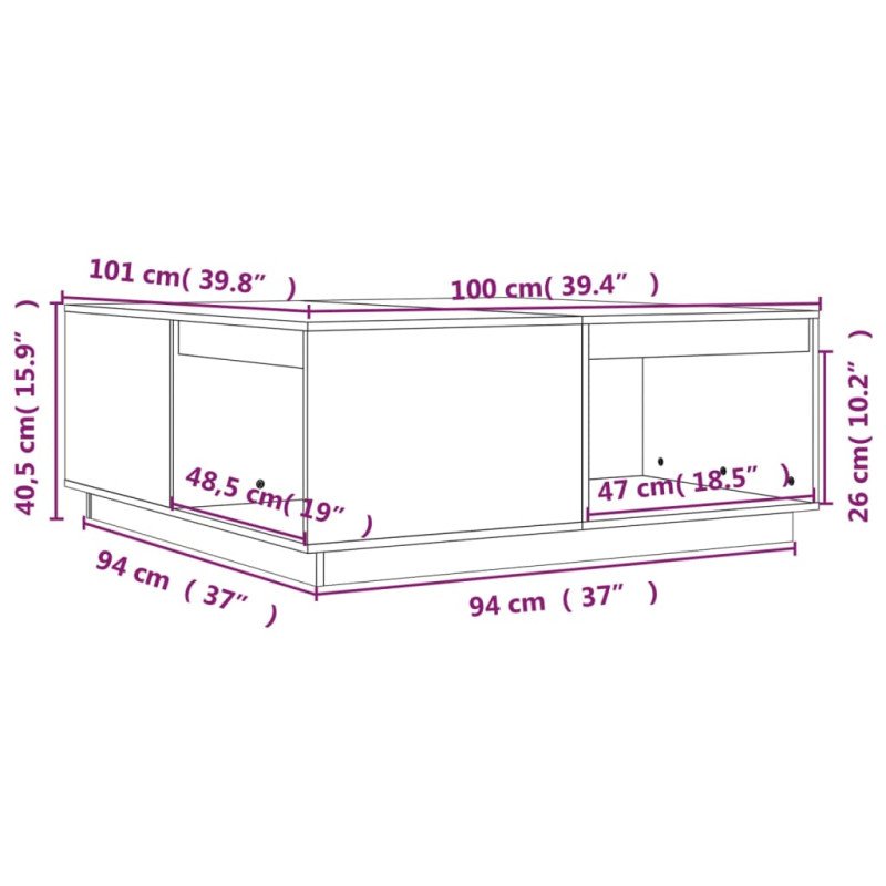 vidaXL Konferenčný stolík 100x101x40,5 cm borovicový masív