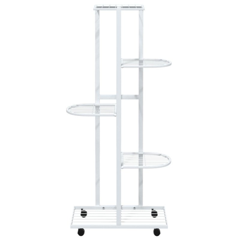 vidaXL 5-posch. stojan na kvety s kolieskami 44x23x100cm biely železo