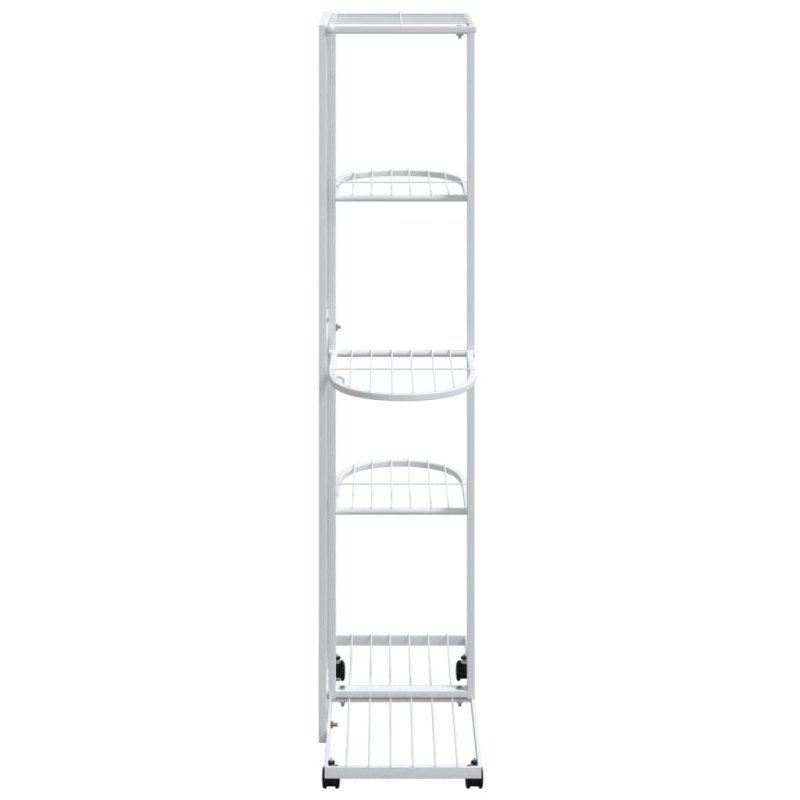 vidaXL 5-posch. stojan na kvety s kolieskami 44x23x100cm biely železo
