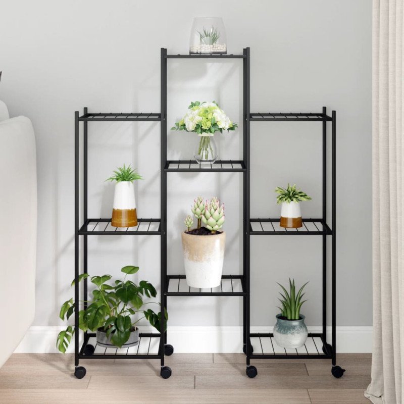 vidaXL Stojan na kvety s kolieskami 83x25x103,5 cm čierny železný