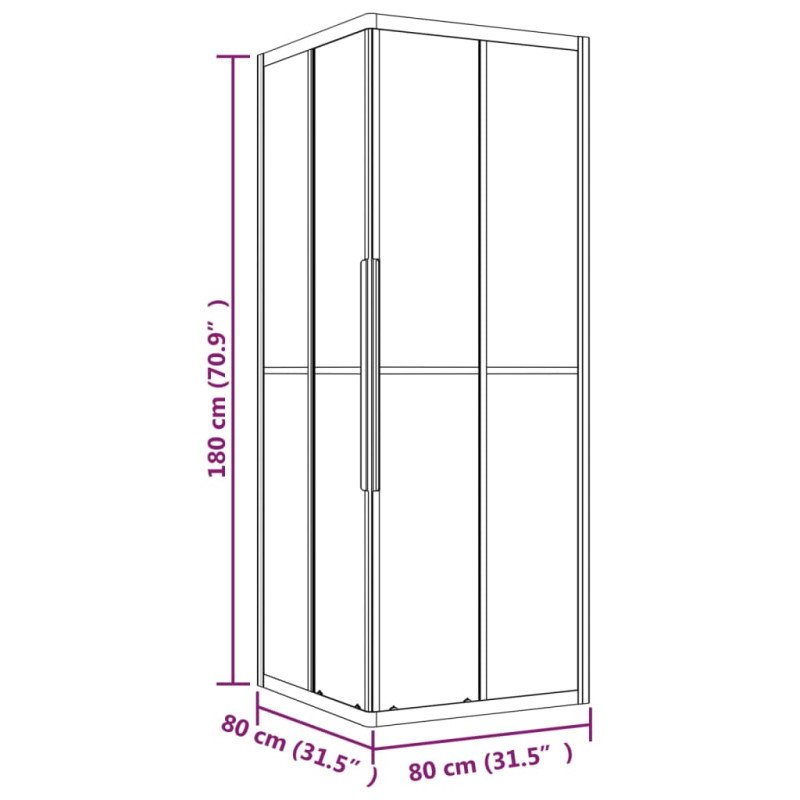 vidaXL Pruhovaný sprchový kút ESG 80x80x180 cm čierny