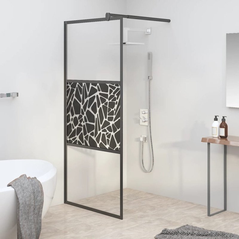vidaXL Sprchová zástena z ESG skla s dizajnom kameňov 80x195 cm čierna