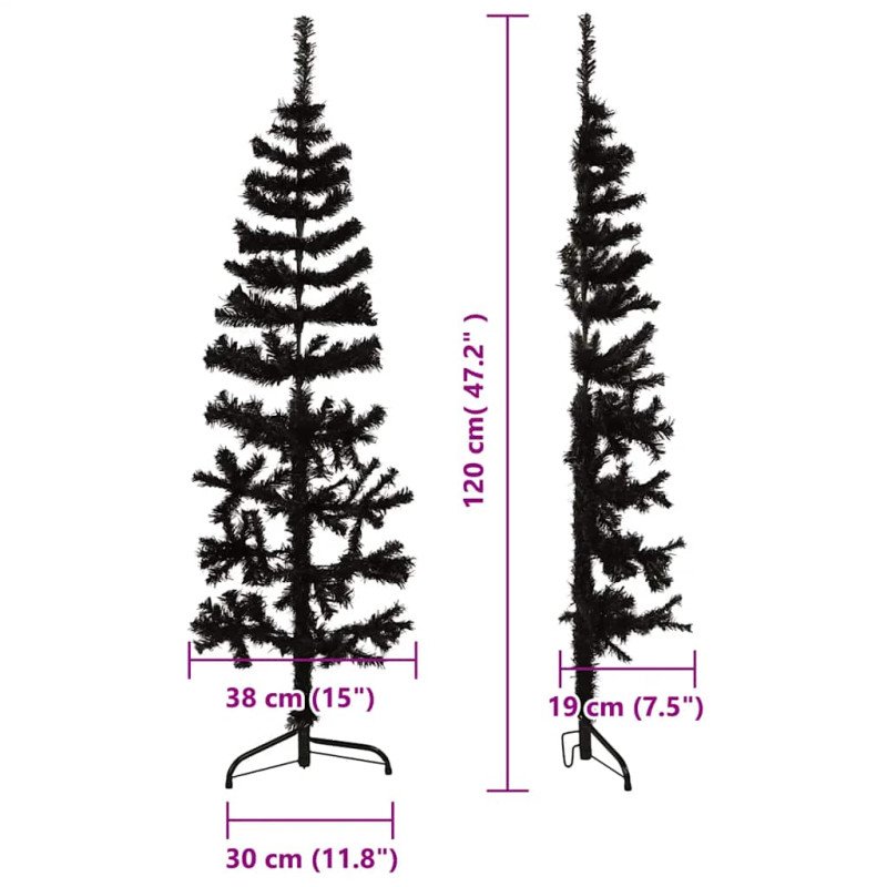 vidaXL Umelý vianočný polovičný stromček s podstavcom čierny 120 cm