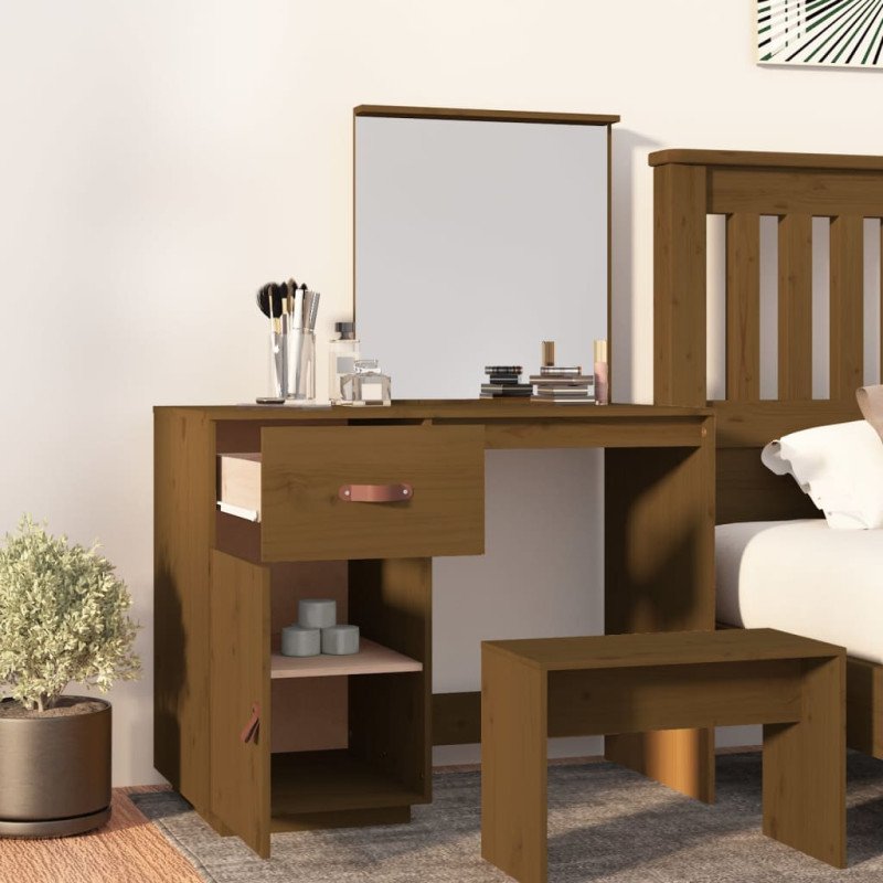 vidaXL Toaletný stolík hnedý 95x50x134 cm masívne borovicové drevo