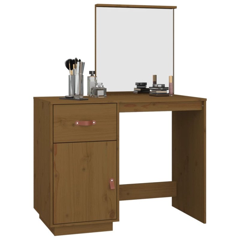 vidaXL Toaletný stolík hnedý 95x50x134 cm masívne borovicové drevo