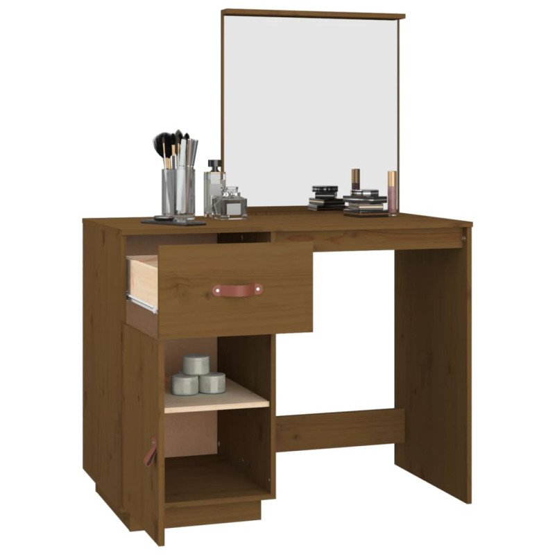 vidaXL Toaletný stolík hnedý 95x50x134 cm masívne borovicové drevo