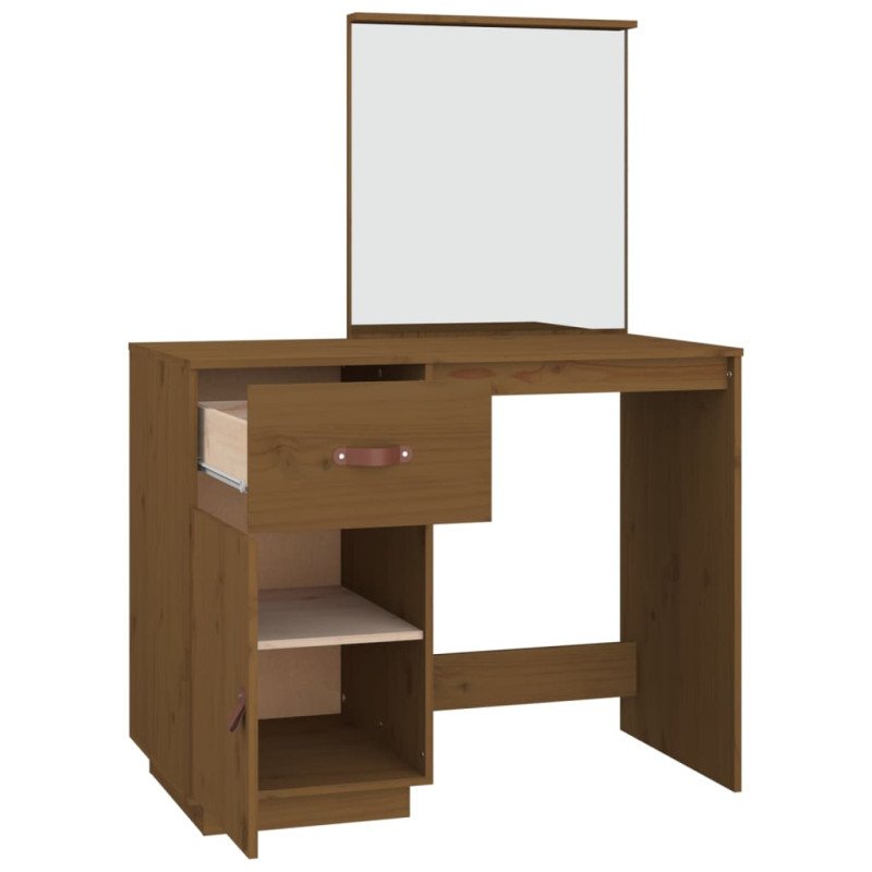 vidaXL Toaletný stolík hnedý 95x50x134 cm masívne borovicové drevo