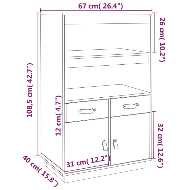 vidaXL Vysoká skrinka 67x40x108,5 cm masívna borovica
