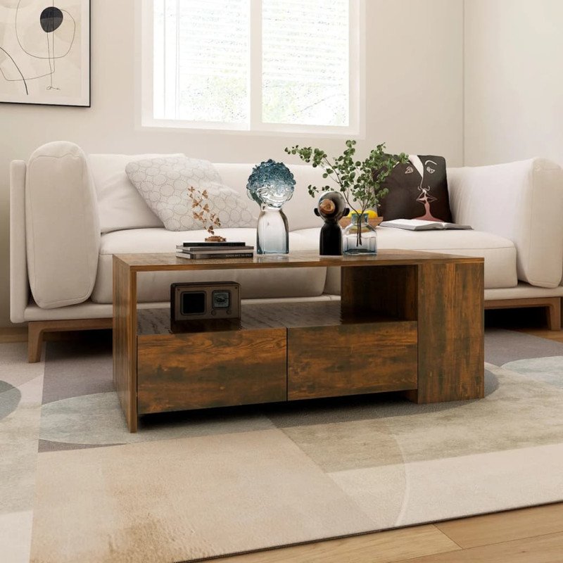 vidaXL Konferenčný stolík dymový dub 102x55x42 cm spracované drevo